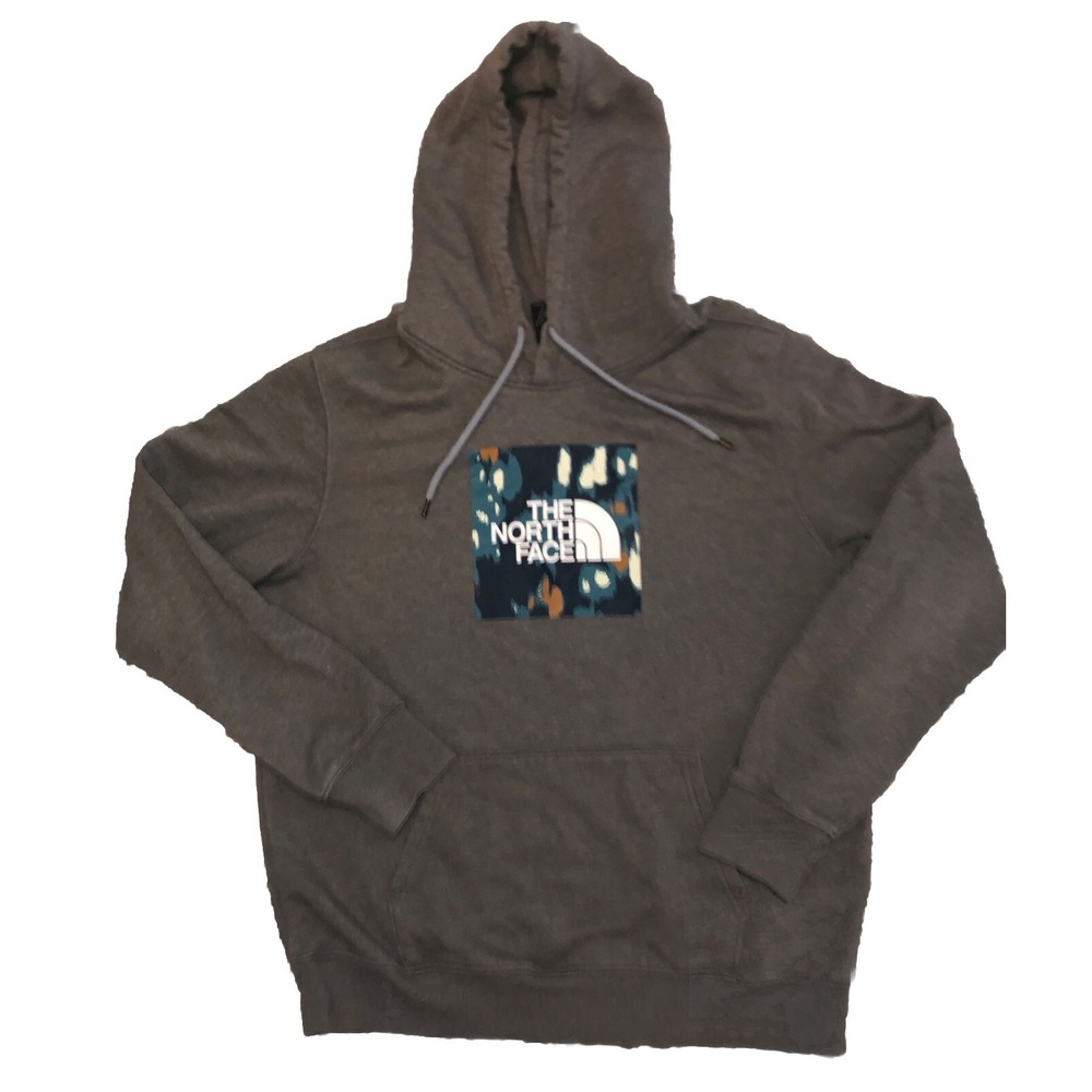 The North Face Men's Heather Gray Box Logo Hoodie Pullover Sweatshirt Sz Large